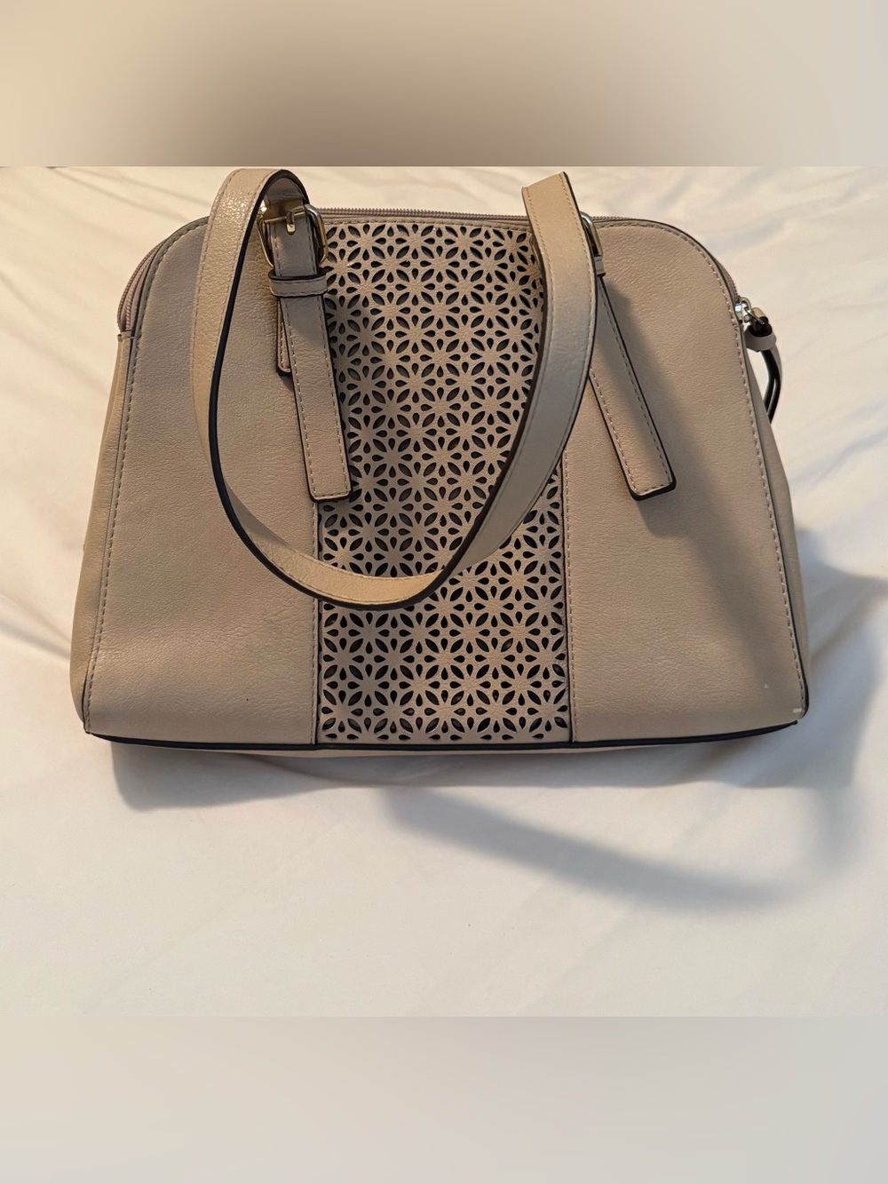 Women's Taupe Laser-Cut Shoulder Bag - Structured Everyday Carry